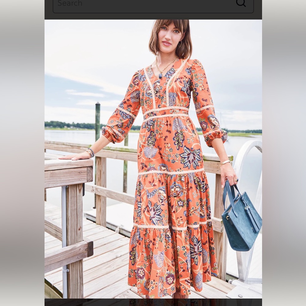 Long orange printed dress
